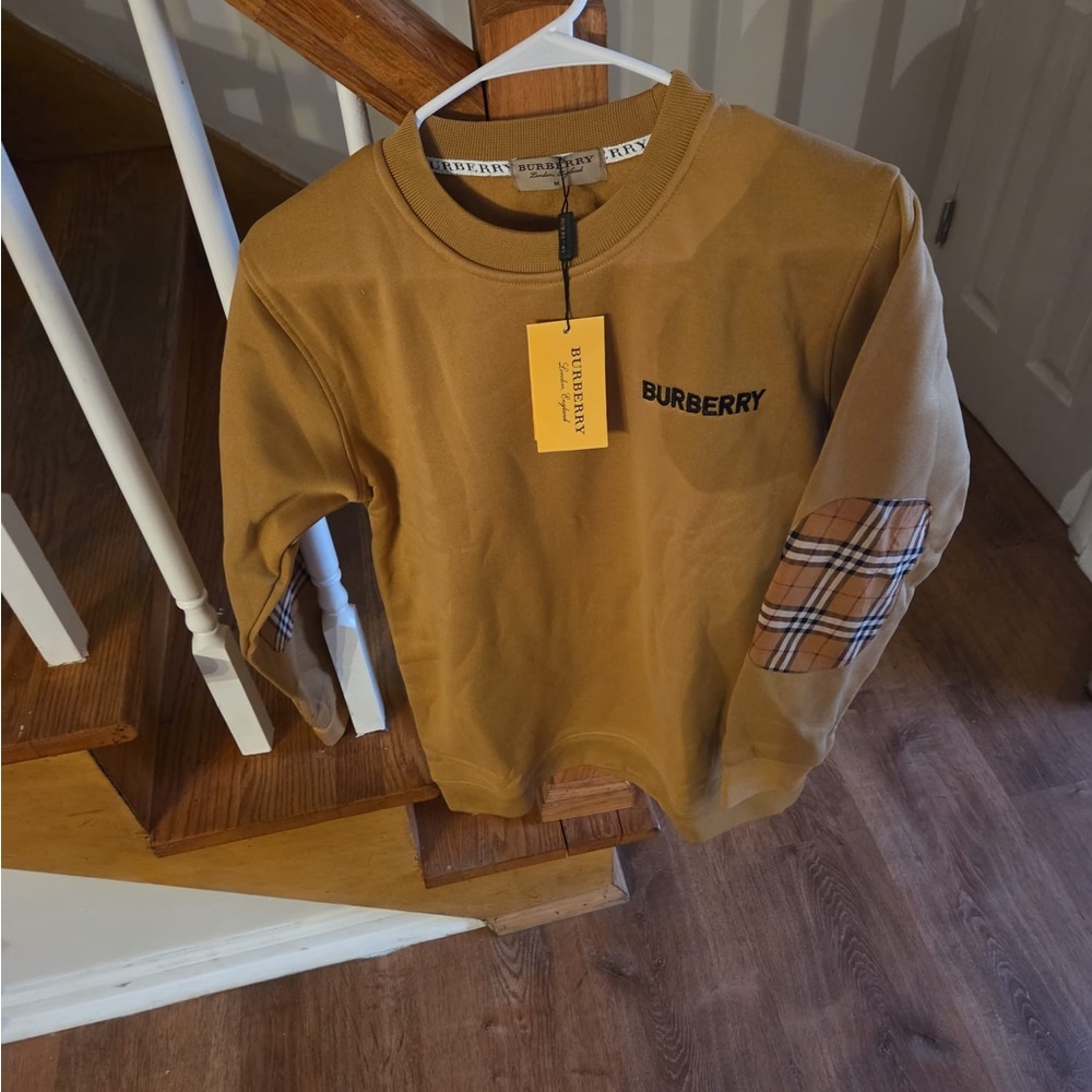 Burberry Men Mustard Sweatshirt with Plaid Elbow Patches